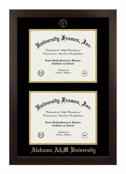 Alabama A&M University Double Degree (Stacked) Frame in Manhattan Espresso with Black & Gold Mats for DOCUMENT: 8 1/2"H X 11"W  , DOCUMENT: 8 1/2"H X 11"W  