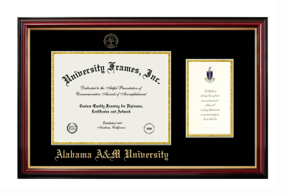 Alabama A&M University Diploma with Announcement Frame in Petite Mahogany with Gold Trim with Black & Gold Mats for DOCUMENT: 8 1/2"H X 11"W  ,  7"H X 4"W  