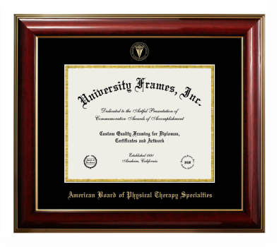 American Board of Physical Therapy Specialties Diploma Frame in Classic Mahogany with Gold Trim with Black & Gold Mats for DOCUMENT: 8 1/2"H X 11"W  