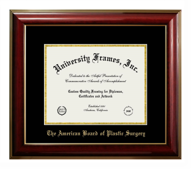 American Board of Plastic Surgery Diploma Frame in Classic Mahogany with Gold Trim with Black & Gold Mats for DOCUMENT: 8 1/2"H X 11"W  