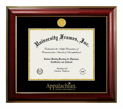 Appalachian State University Diploma Frame in Classic Mahogany with Gold Trim with Black & Gold Mats for DOCUMENT: 8 1/2"H X 11"W  