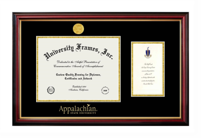 Appalachian State University Diploma with Announcement Frame in Petite Mahogany with Gold Trim with Black & Gold Mats for DOCUMENT: 8 1/2"H X 11"W  ,  7"H X 4"W  