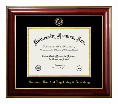 American Board of Psychiatry & Neurology Diploma Frame in Classic Mahogany with Gold Trim with Black & Gold Mats for DOCUMENT: 8 1/2"H X 11"W  