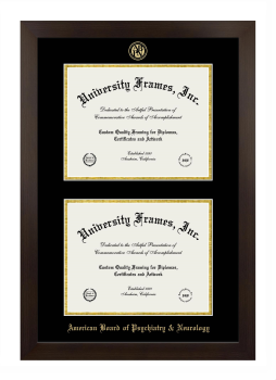 American Board of Psychiatry & Neurology Double Diploma Frame in Manhattan Espresso with Black & Gold Mats for document: 8 1/2"h x 11"w  , document: 8 1/2"h x 11"w  