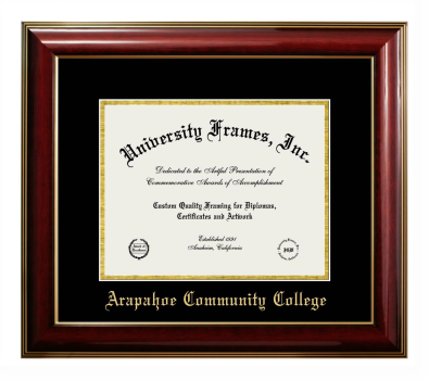 Arapahoe Community College Diploma Frame in Classic Mahogany with Gold Trim with Black & Gold Mats for DOCUMENT: 8 1/2"H X 11"W  