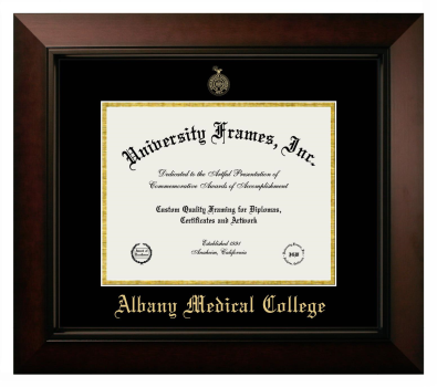 Albany Medical College Diploma Frame in Legacy Black Cherry with Black & Gold Mats for DOCUMENT: 8 1/2"H X 11"W  