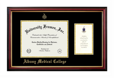 Albany Medical College Diploma with Announcement Frame in Petite Mahogany with Gold Trim with Black & Gold Mats for DOCUMENT: 8 1/2"H X 11"W  ,  7"H X 4"W  