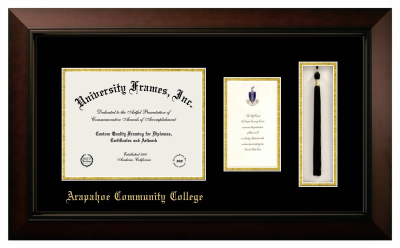 Arapahoe Community College Diploma with Announcement & Tassel Box Frame in Legacy Black Cherry with Black & Gold Mats for DOCUMENT: 8 1/2"H X 11"W  ,  7"H X 4"W  