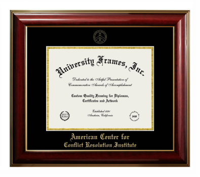 American Center for Conflict Resolution Institute Diploma Frame in Classic Mahogany with Gold Trim with Black & Gold Mats for DOCUMENT: 8 1/2"H X 11"W  