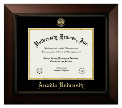 Arcadia University Diploma Frame in Legacy Black Cherry with Black & Gold Mats for DOCUMENT: 8 1/2"H X 11"W  