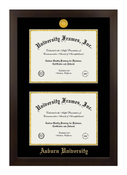 Auburn University Double Degree (Stacked) Frame in Manhattan Espresso with Black & Gold Mats for DOCUMENT: 8 1/2"H X 11"W  , DOCUMENT: 8 1/2"H X 11"W  