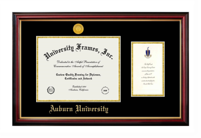 Auburn University Diploma with Announcement Frame in Petite Mahogany with Gold Trim with Black & Gold Mats for document: 8 1/2"h x 11"w  , diploma: 7"h x 4"w  