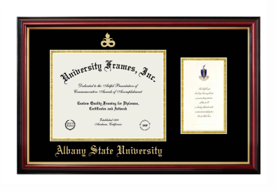 Albany State University (Albany, GA) Diploma with Announcement Frame in Petite Mahogany with Gold Trim with Black & Gold Mats for DOCUMENT: 8 1/2"H X 11"W  ,  7"H X 4"W  