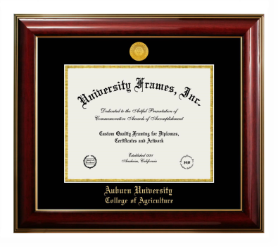 Auburn University College of Agriculture Diploma Frame in Classic Mahogany with Gold Trim with Black & Gold Mats for DOCUMENT: 8 1/2"H X 11"W  