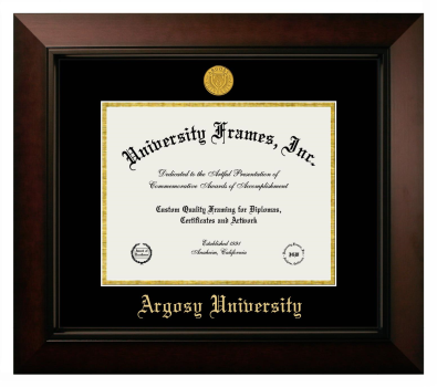 Argosy University Diploma Frame in Legacy Black Cherry with Black & Gold Mats for DOCUMENT: 8 1/2"H X 11"W  