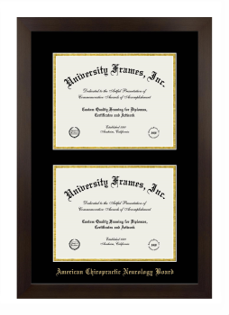 American Chiropractic Neurology Board Double Degree (Stacked) Frame in Manhattan Espresso with Black & Gold Mats for document: 8 1/2"h x 11"w  , document: 8 1/2"h x 11"w  