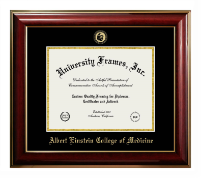 Albert Einstein College of Medicine Diploma Frame in Classic Mahogany with Gold Trim with Black & Gold Mats for DOCUMENT: 8 1/2"H X 11"W  