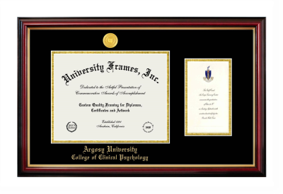 Argosy University College of Clinical Psychology Diploma with Announcement Frame in Petite Mahogany with Gold Trim with Black & Gold Mats for DOCUMENT: 8 1/2"H X 11"W  ,  7"H X 4"W  