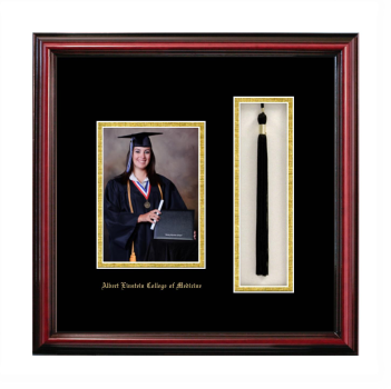 Albert Einstein College of Medicine 5 x 7 Portrait with Tassel Box Frame in Petite Cherry with Black & Gold Mats