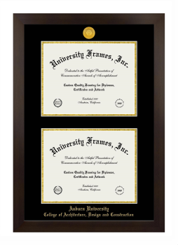 Auburn University College of Architecture, Design and Construction Double Degree (Stacked) Frame in Manhattan Espresso with Black & Gold Mats for DOCUMENT: 8 1/2"H X 11"W  , DOCUMENT: 8 1/2"H X 11"W  
