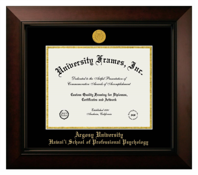 Argosy University Hawai’i School of Professional Psychology Diploma Frame in Legacy Black Cherry with Black & Gold Mats for DOCUMENT: 8 1/2"H X 11"W  