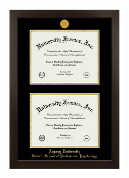 Argosy University Hawai’i School of Professional Psychology Double Degree (Stacked) Frame in Manhattan Espresso with Black & Gold Mats for DOCUMENT: 8 1/2"H X 11"W  , DOCUMENT: 8 1/2"H X 11"W  