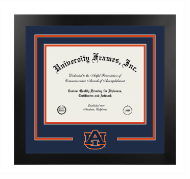 Auburn University College of Education Logo Mat Frame in Manhattan Black with Navy Blue & Orange Mats for document: 8 1/2"h x 11"w  