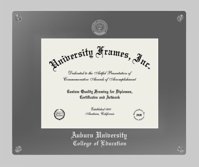 Auburn University College of Education Lucent Clear-over-Smoke Frame in Lucent Smoke Moulding with Lucent Smoke Mat for document: 8 1/2"h x 11"w  