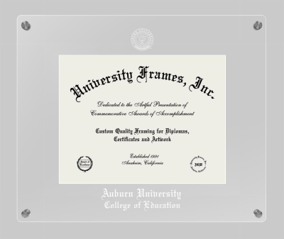 Auburn University College of Education Lucent Clear-over-Clear Frame in Lucent Clear Moulding with Lucent Clear Mat for DOCUMENT: 8 1/2"H X 11"W  