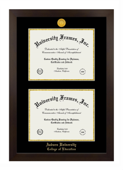 Auburn University College of Education Double Degree (Stacked) Frame in Manhattan Espresso with Black & Gold Mats for DOCUMENT: 8 1/2"H X 11"W  , DOCUMENT: 8 1/2"H X 11"W  