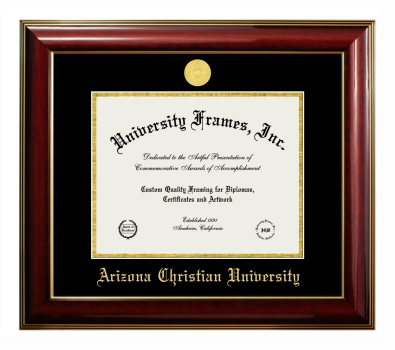 Arizona Christian University Diploma Frame in Classic Mahogany with Gold Trim with Black & Gold Mats for document: 8 1/2"h x 11"w  