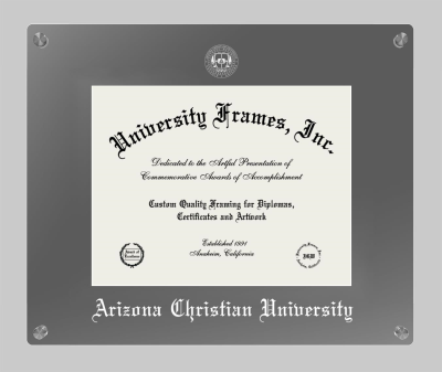 Arizona Christian University Lucent Clear-over-Smoke Frame in Lucent Smoke Moulding with Lucent Smoke Mat for DOCUMENT: 8 1/2"H X 11"W  