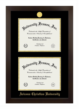 Arizona Christian University Double Degree (Stacked) Frame in Manhattan Espresso with Black & Gold Mats for DOCUMENT: 8 1/2"H X 11"W  , DOCUMENT: 8 1/2"H X 11"W  