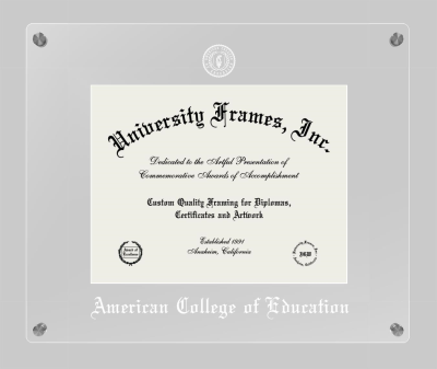 American College of Education Lucent Clear-over-Clear Frame in Lucent Clear Moulding with Lucent Clear Mat for DOCUMENT: 8 1/2"H X 11"W  