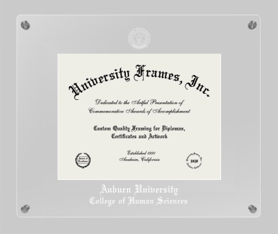 Auburn University College of Human Sciences Lucent Clear-over-Clear Frame in Lucent Clear Moulding with Lucent Clear Mat for DOCUMENT: 8 1/2"H X 11"W  