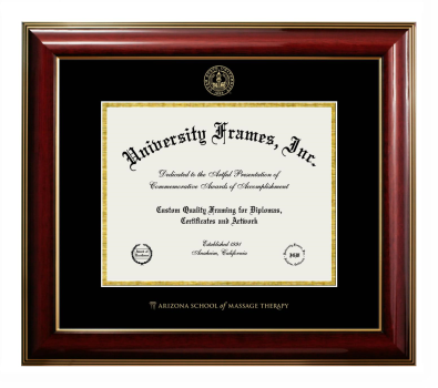 Arizona School of Massage Therapy Diploma Frame in Classic Mahogany with Gold Trim with Black & Gold Mats for DOCUMENT: 8 1/2"H X 11"W  