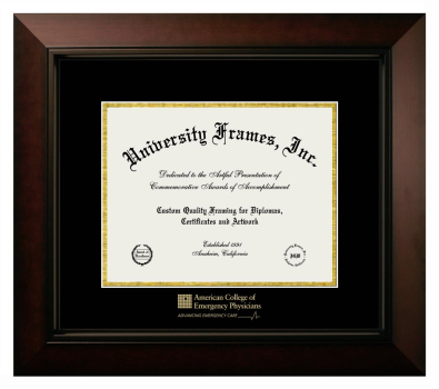 American College of Emergency Physicians Diploma Frame in Legacy Black Cherry with Black & Gold Mats for DOCUMENT: 8 1/2"H X 11"W  