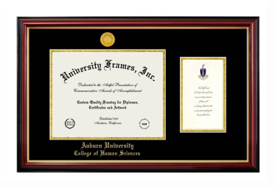 Auburn University College of Human Sciences Diploma with Announcement Frame in Petite Mahogany with Gold Trim with Black & Gold Mats for DOCUMENT: 8 1/2"H X 11"W  ,  7"H X 4"W  