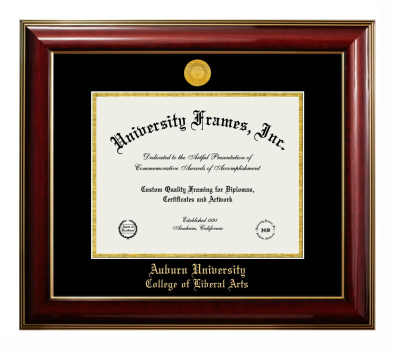 Auburn University College of Liberal Arts Diploma Frame in Classic Mahogany with Gold Trim with Black & Gold Mats for DOCUMENT: 8 1/2"H X 11"W  
