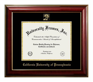 California University of Pennsylvania Diploma Frame in Classic Mahogany with Gold Trim with Black & Gold Mats for document: 8 1/2"h x 11"w  
