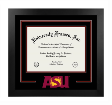 Arizona State University College of Design Logo Mat Frame in Manhattan Black with Black & Maroon Mats for DOCUMENT: 8 1/2"H X 11"W  