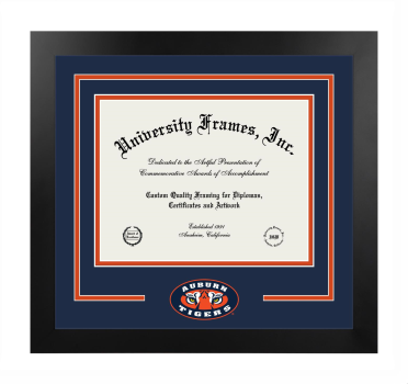 Auburn University College of Sciences and Mathematics Logo Mat Frame in Manhattan Black with Navy Blue & Orange Mats for document: 8 1/2"h x 11"w  