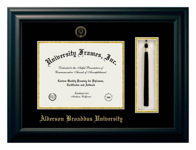 Alderson Broaddus University Diploma with Tassel Box Frame in Satin Black with Black & Gold Mats for DOCUMENT: 8 1/2"H X 11"W  