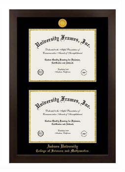 Auburn University College of Sciences and Mathematics Double Degree (Stacked) Frame in Manhattan Espresso with Black & Gold Mats for DOCUMENT: 8 1/2"H X 11"W  , DOCUMENT: 8 1/2"H X 11"W  