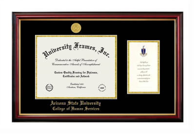 Arizona State University College of Human Services Diploma with Announcement Frame in Petite Mahogany with Gold Trim with Black & Gold Mats for DOCUMENT: 8 1/2"H X 11"W  ,  7"H X 4"W  