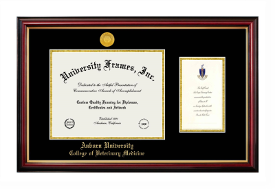 Auburn University College of Veterinary Medicine Diploma with Announcement Frame in Petite Mahogany with Gold Trim with Black & Gold Mats for DOCUMENT: 8 1/2"H X 11"W  ,  7"H X 4"W  