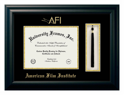 American Film Institute Diploma with Tassel Box Frame in Satin Black with Black & Gold Mats for DOCUMENT: 8 1/2"H X 11"W  