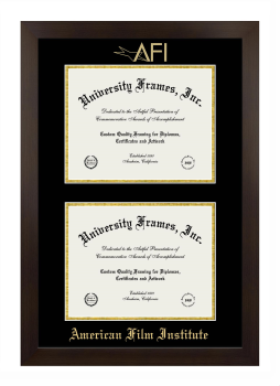 American Film Institute Double Degree (Stacked) Frame in Manhattan Espresso with Black & Gold Mats for DOCUMENT: 8 1/2"H X 11"W  , DOCUMENT: 8 1/2"H X 11"W  