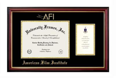American Film Institute Diploma with Announcement Frame in Petite Mahogany with Gold Trim with Black & Gold Mats for DOCUMENT: 8 1/2"H X 11"W  ,  7"H X 4"W  