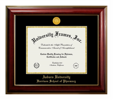 Auburn University Harrison School of Pharmacy Diploma Frame in Classic Mahogany with Gold Trim with Black & Gold Mats for DOCUMENT: 8 1/2"H X 11"W  